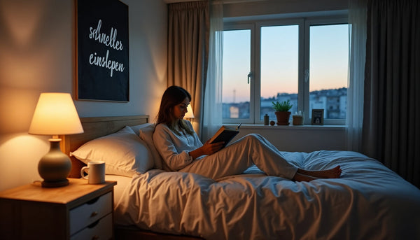 Person liest entspannt im Schlafzimmer vor dem Zubettgehen